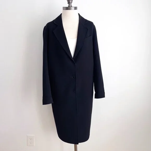 Sandro Paris Long Black Coat Single Breasted 1-Button Size 8 Medium / Large - Picture 5 of 14